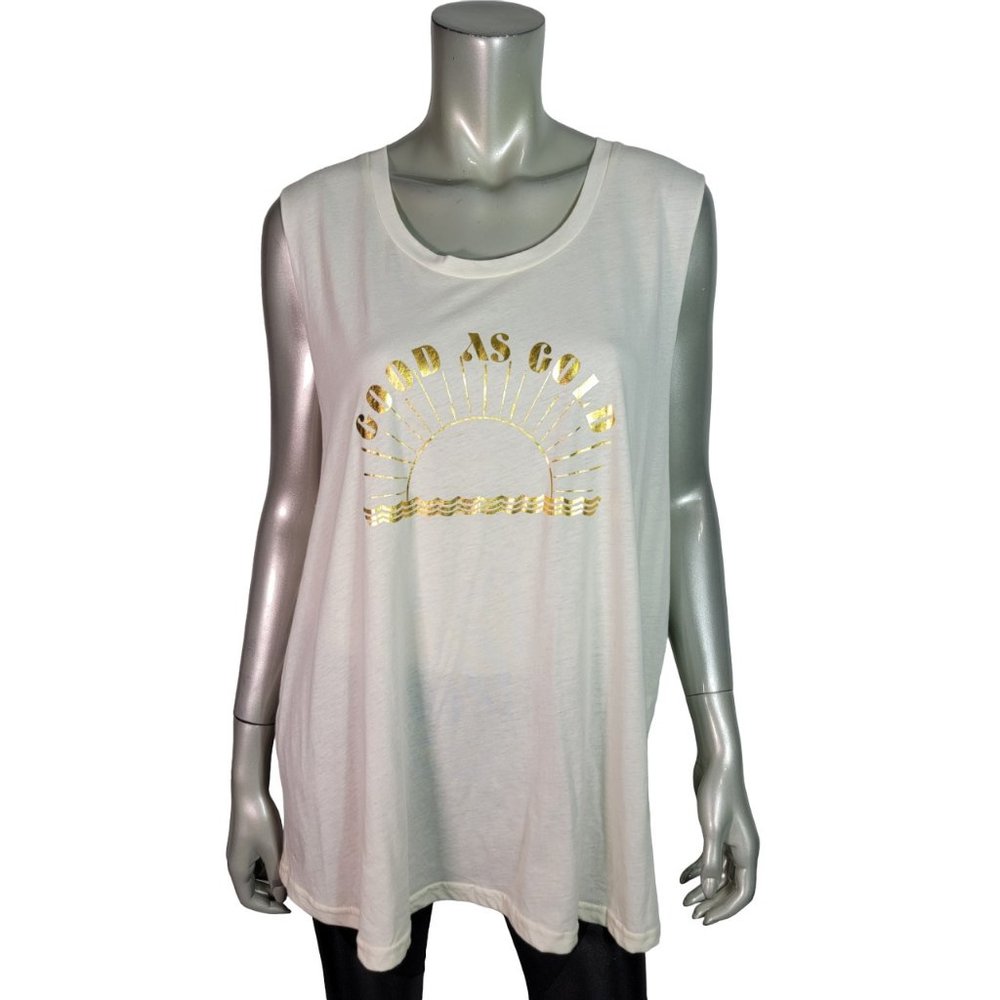Saltwater‎ Luxi Good As Gold Graphic Tank Top Plus Size XXL Stretch Casual Ivory